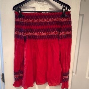 Maje Red Smocked Mini Skirt for Casual Resort Wear